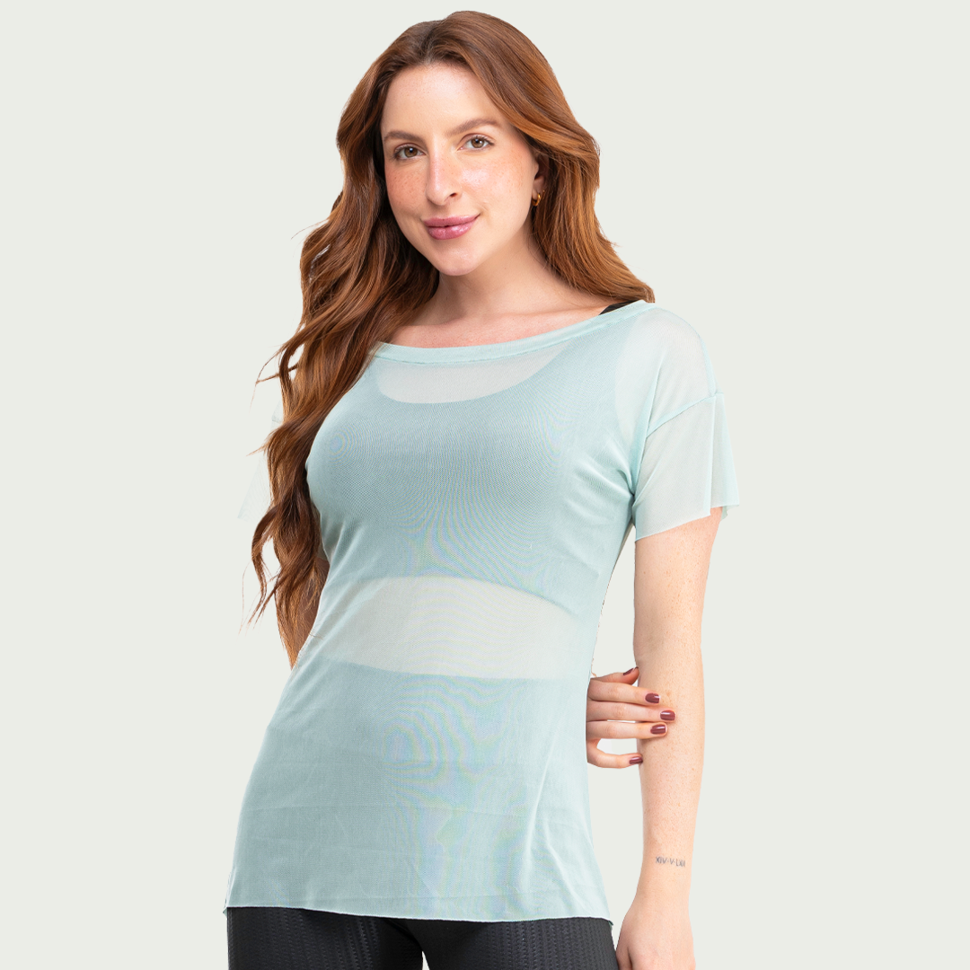 Blusa Transparente Tule Feminina Verde