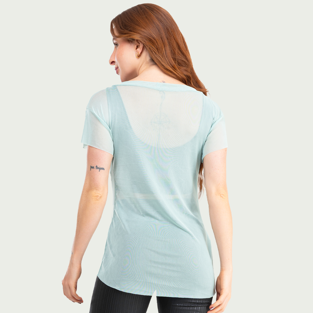 Blusa Transparente Tule Feminina Verde