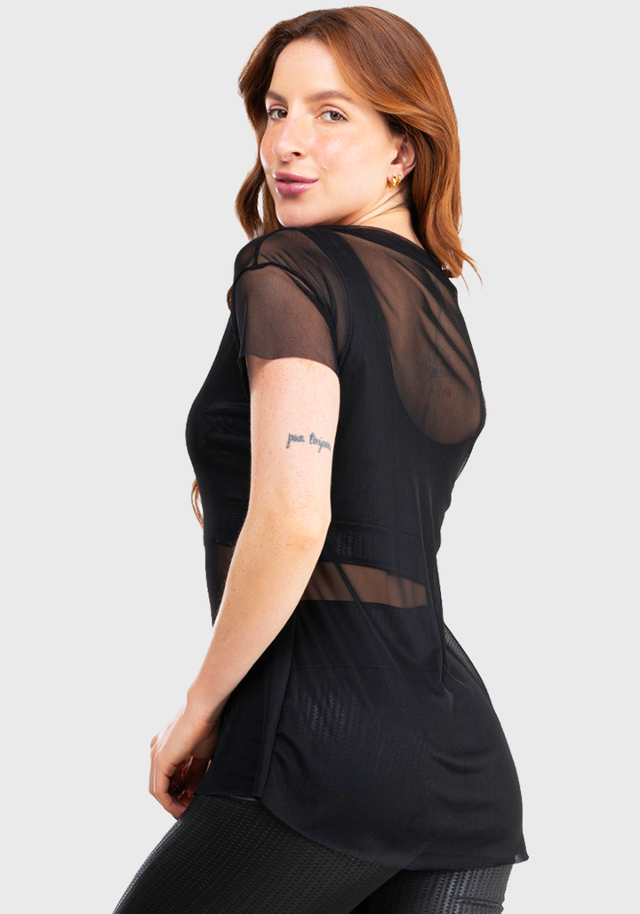 Blusa Transparente Tule Feminina Preta