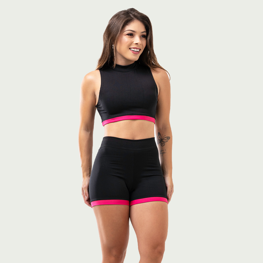 Cojunto Academia Feminino Fitness Gola Alta Rosa