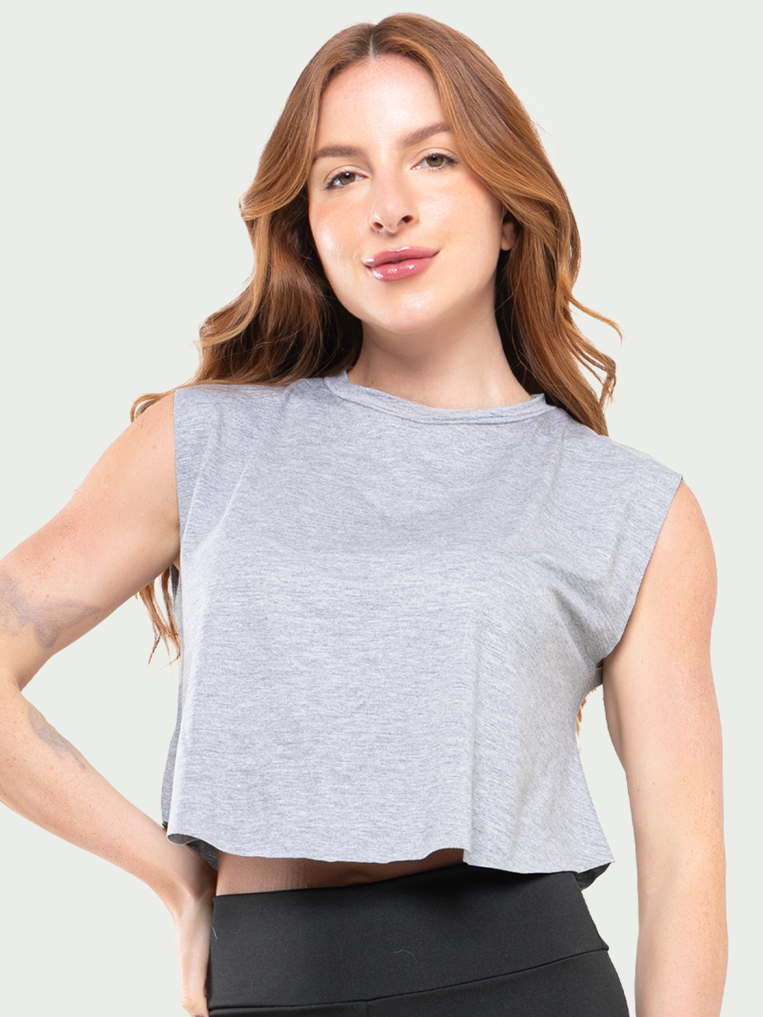Regata Cropped Feminino Fitness Academia Mescla