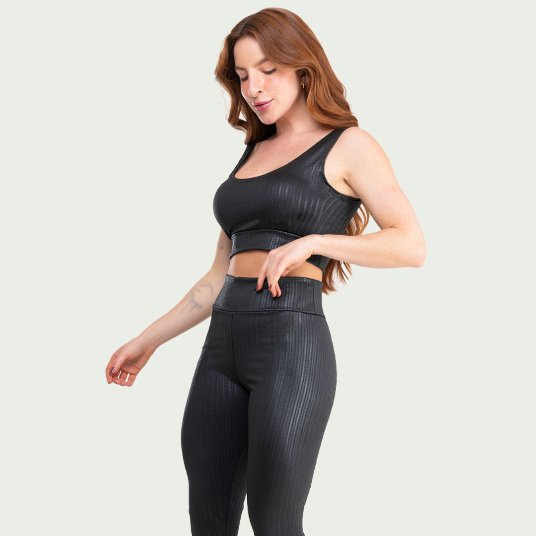 Conjunto Fitness 3D Blackout Academia Feminino Top e Calça
