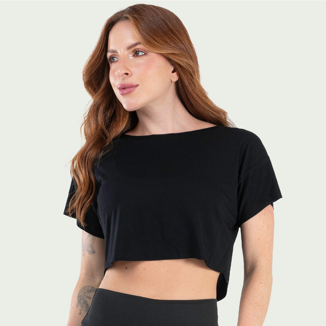 Cropped Feminino Fitness Básico Preto