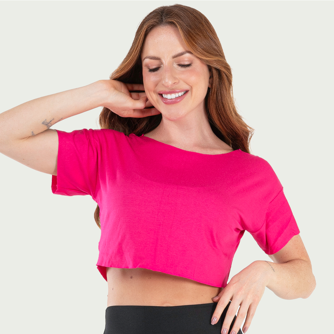 Cropped Feminino Fitness Básico Rosa