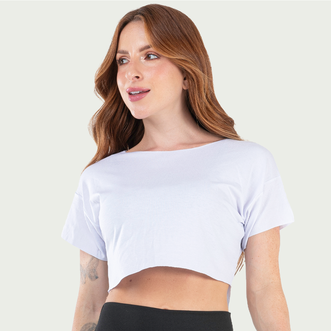 Cropped Feminino Fitness Básico Branco