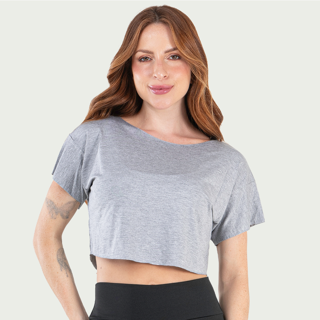 Cropped Feminino Fitness Básico Mescla