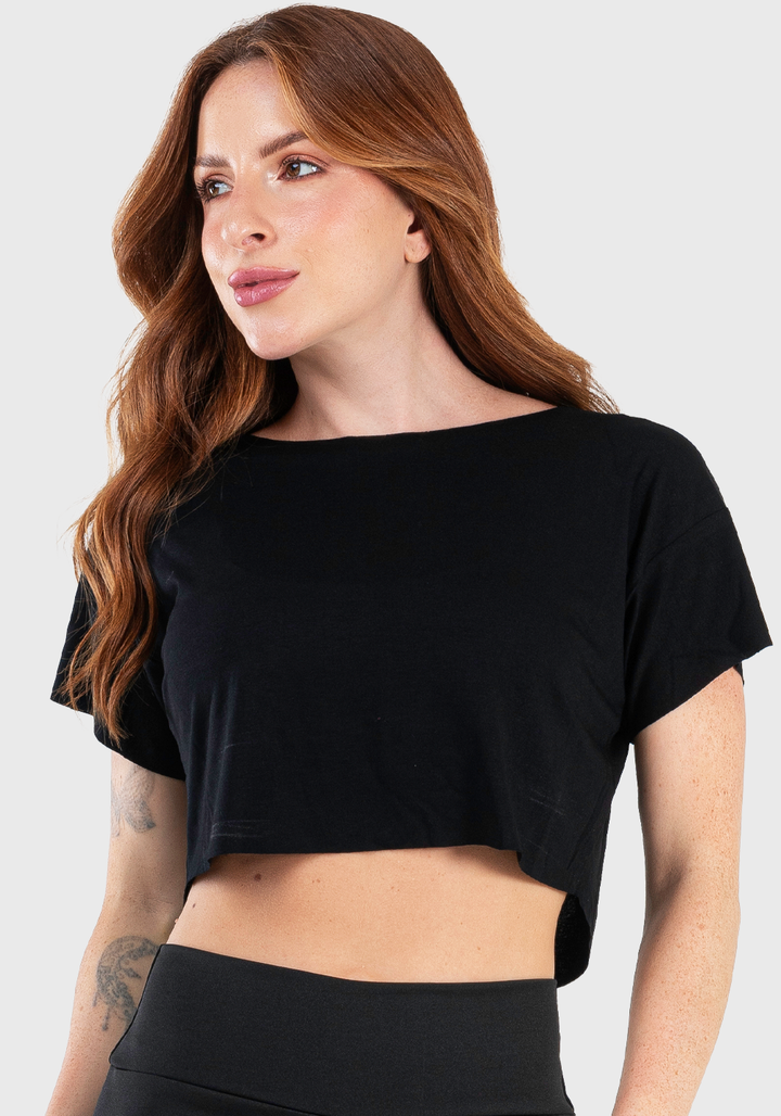 Cropped Feminino Fitness Básico Preto