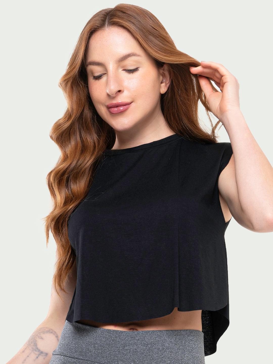 Regata Cropped Feminino Fitness Academia Preto