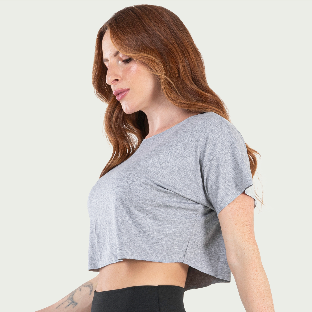 Cropped Feminino Fitness Básico Mescla