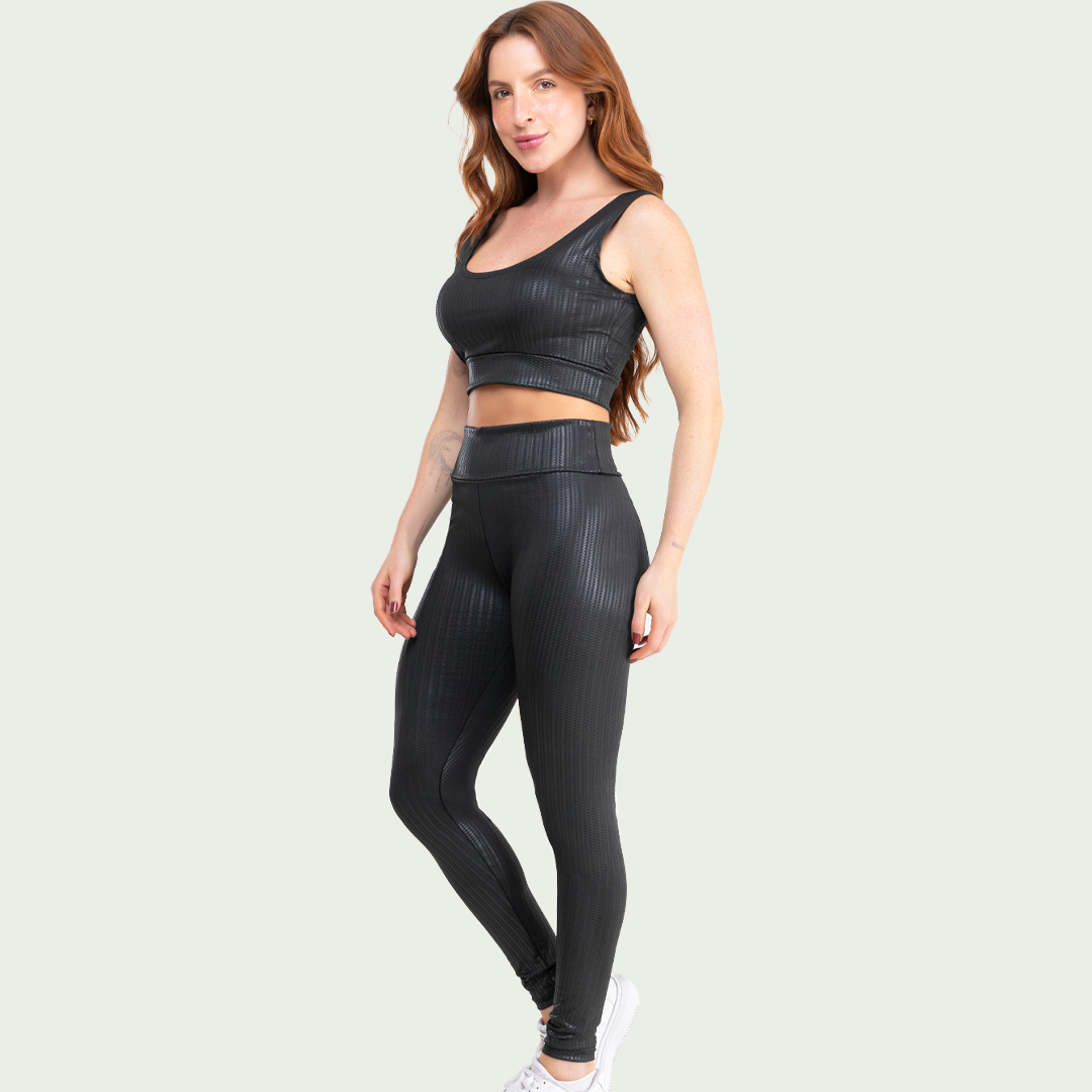 Conjunto Fitness 3D Blackout Academia Feminino Top e Calça