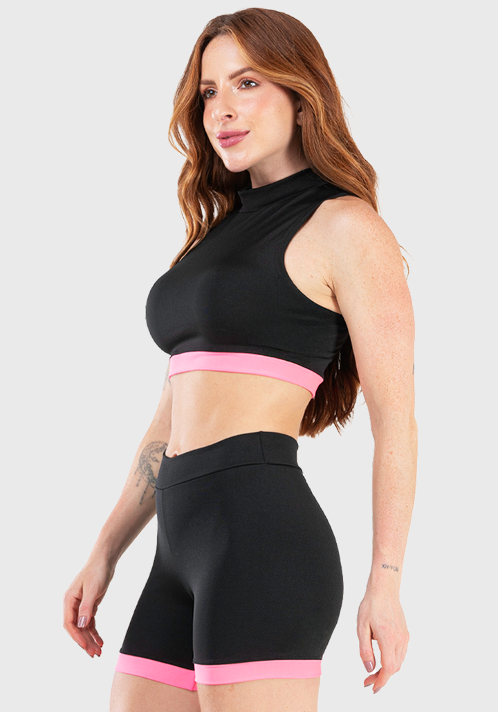 Cojunto Academia Feminino Fitness Gola Alta Rosa