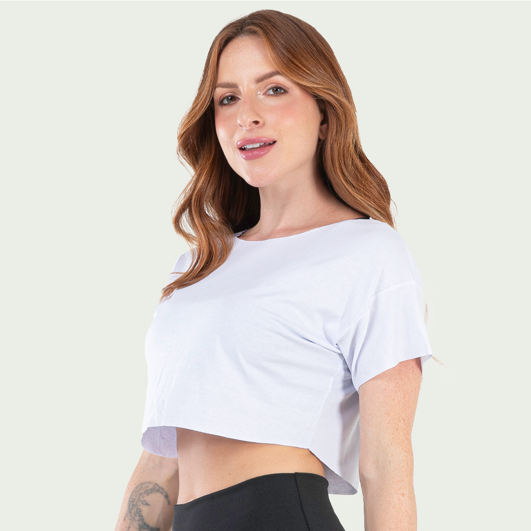 Cropped Feminino Fitness Básico Branco