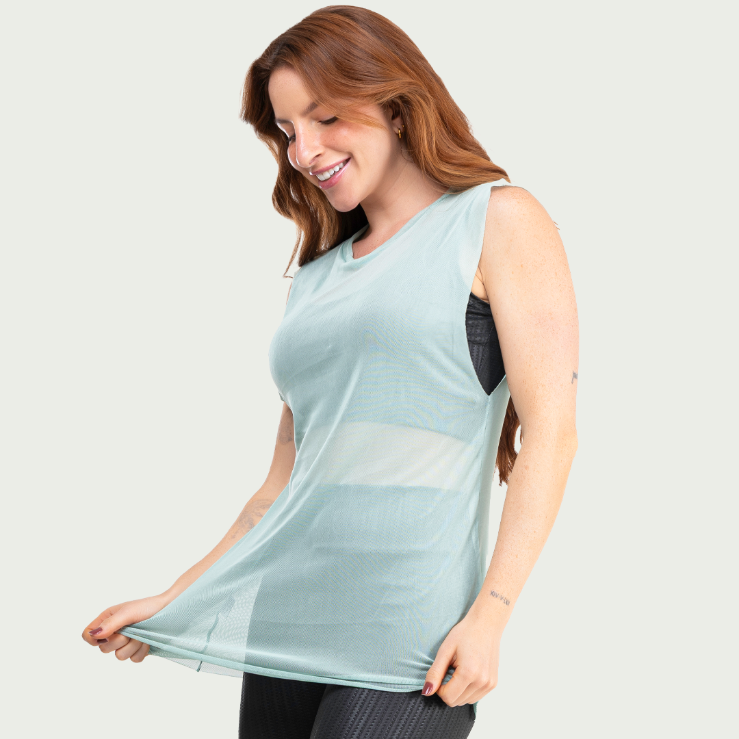 Regata Transparente Tule Feminina Verde