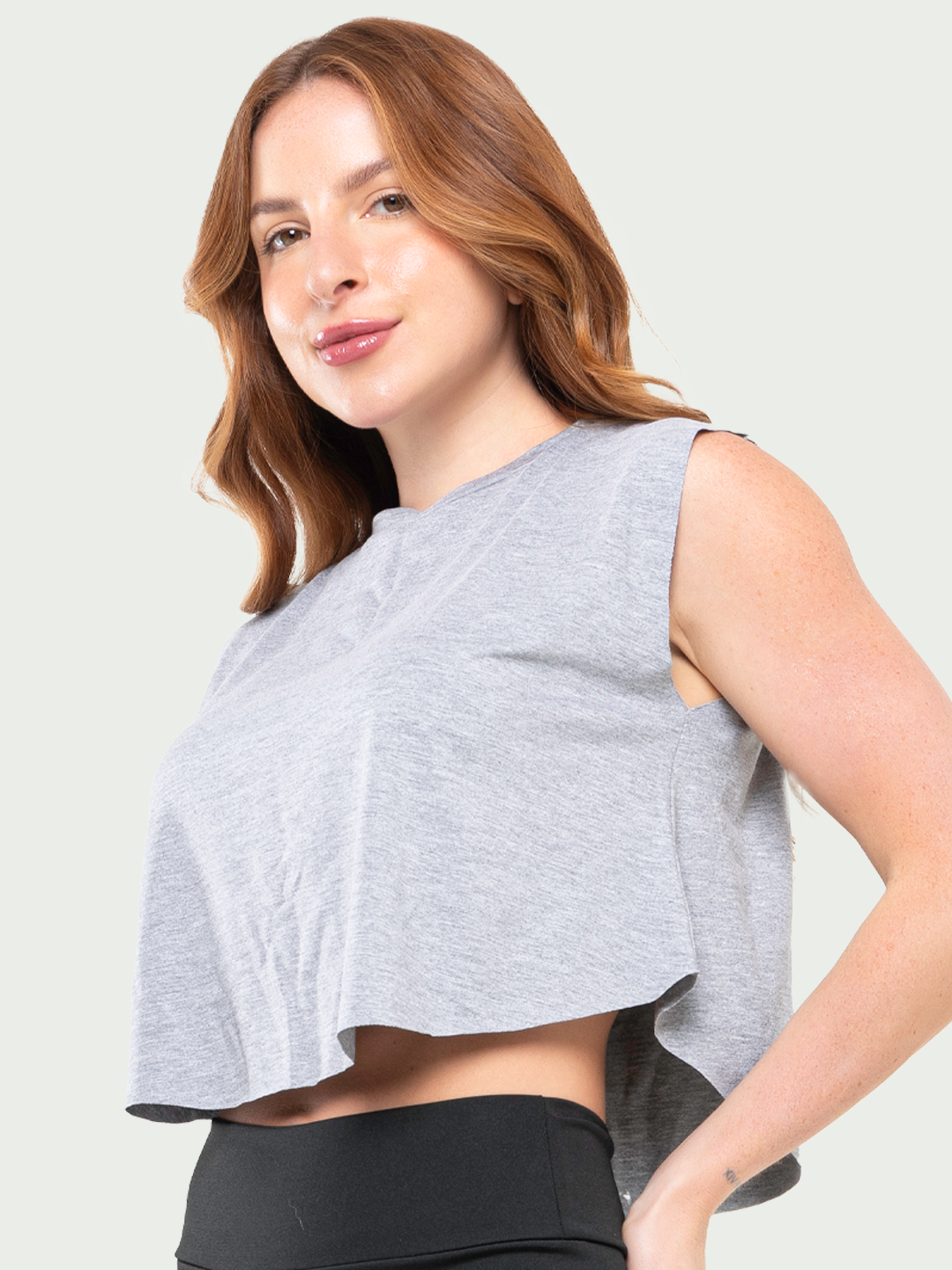 Regata Cropped Feminino Fitness Academia Mescla