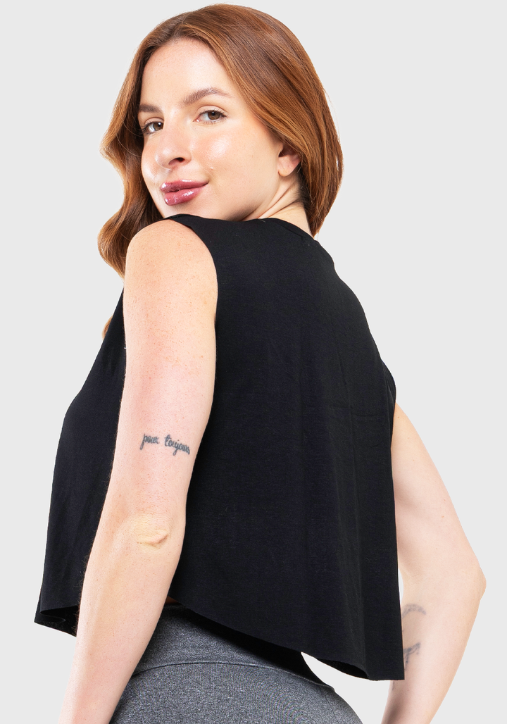 Regata Cropped Feminino Fitness Academia Preto