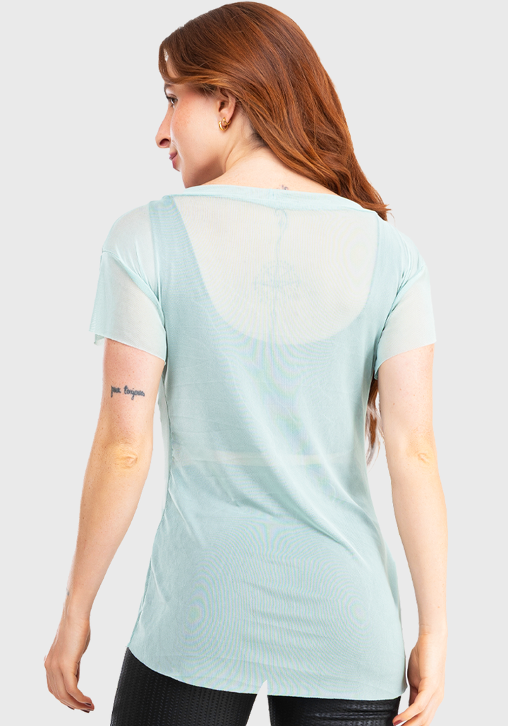 Blusa Transparente Tule Feminina Verde