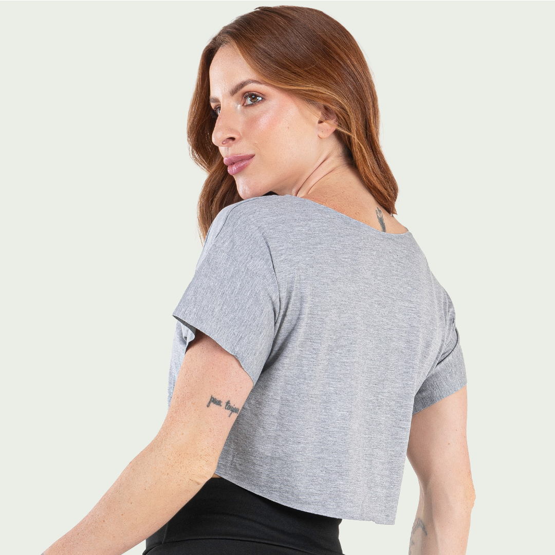 Cropped Feminino Fitness Básico Mescla
