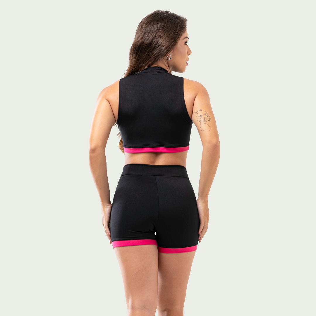 Cojunto Academia Feminino Fitness Gola Alta Rosa