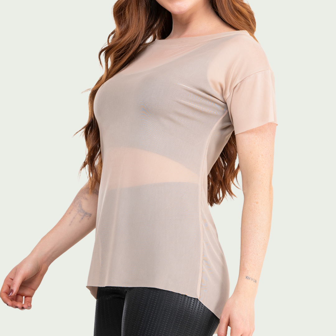 Blusa Transparente Tule Feminina Nude