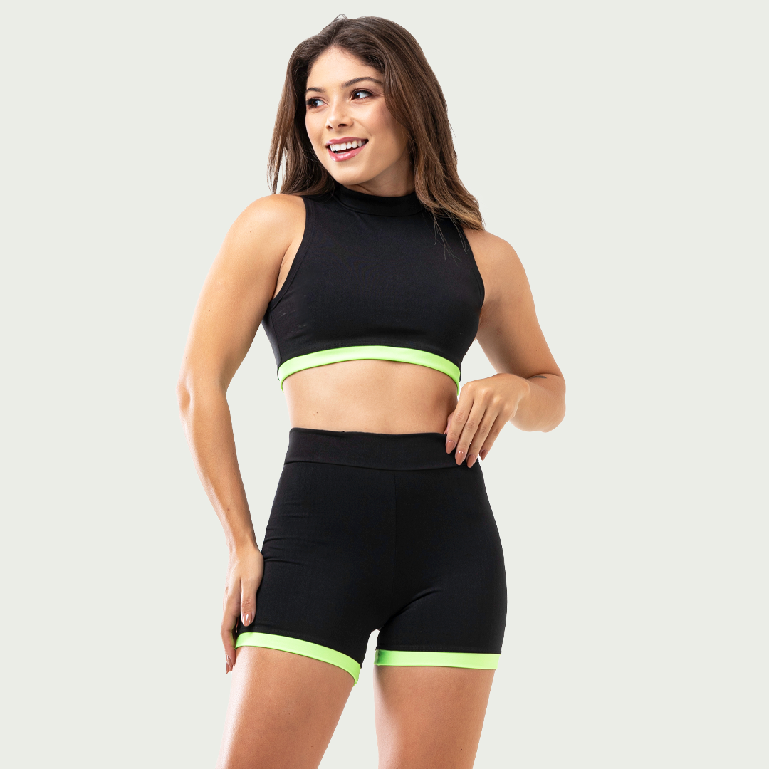 Cojunto Academia Feminino Fitness Gola Alta Verde