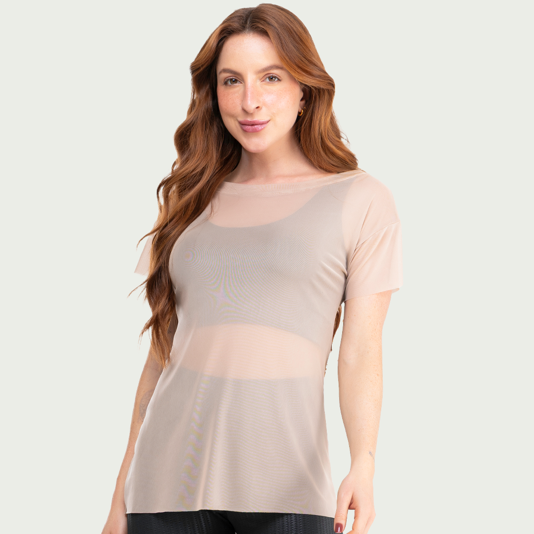 Blusa Transparente Tule Feminina Nude