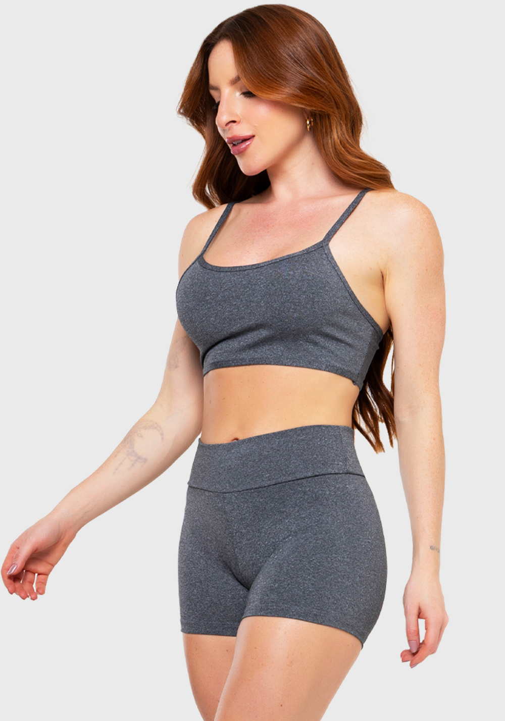 Conjunto Academia Top Alcinha Short Curto Básico Mescla