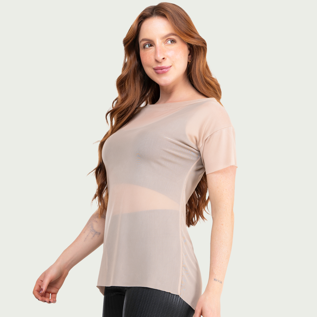 Blusa Transparente Tule Feminina Nude
