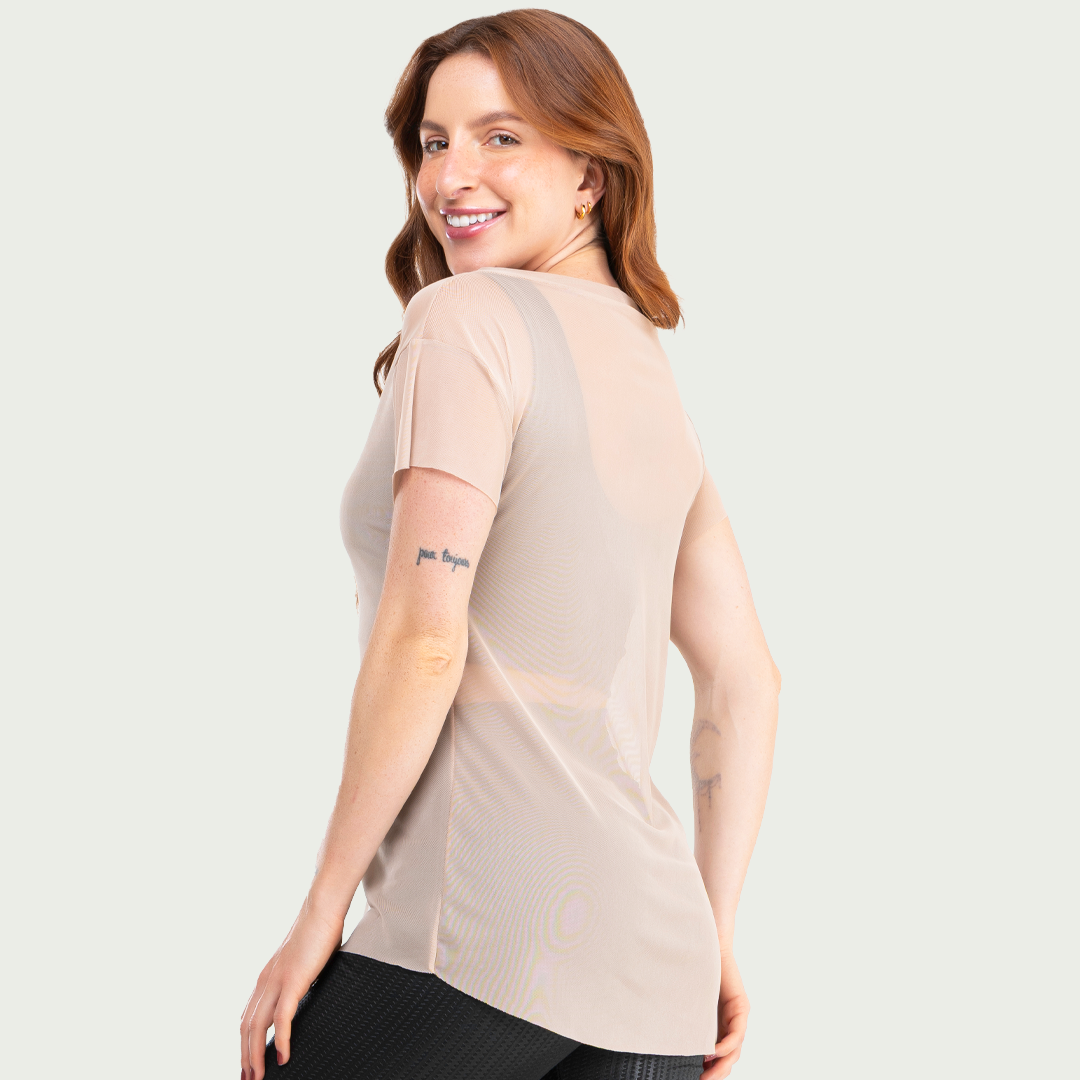 Blusa Transparente Tule Feminina Nude
