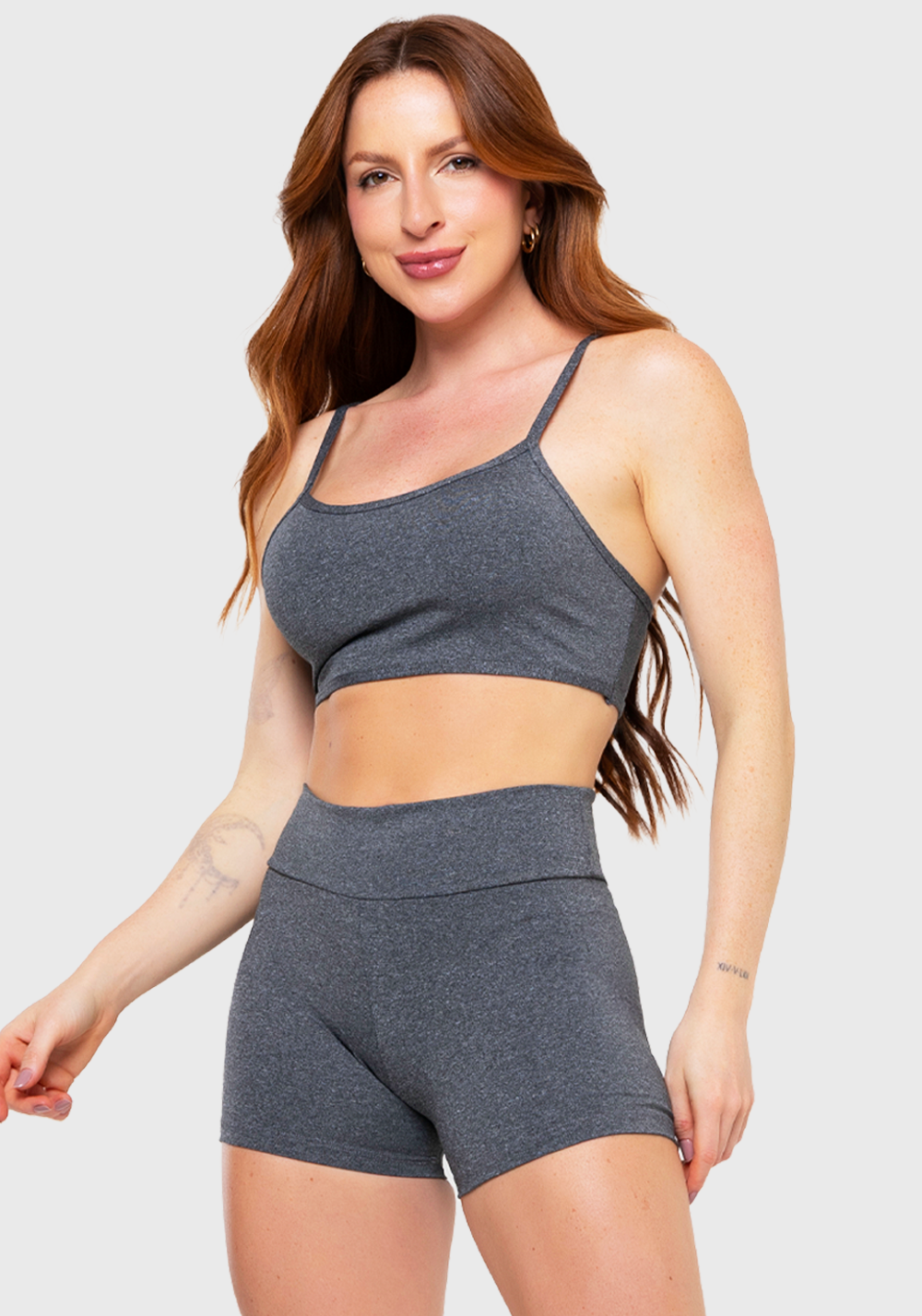 Conjunto Academia Top Alcinha Short Curto Básico Mescla