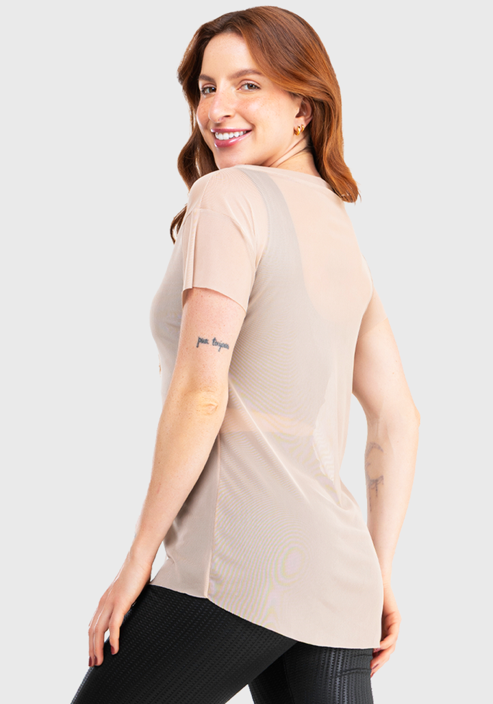 Blusa Transparente Tule Feminina Nude