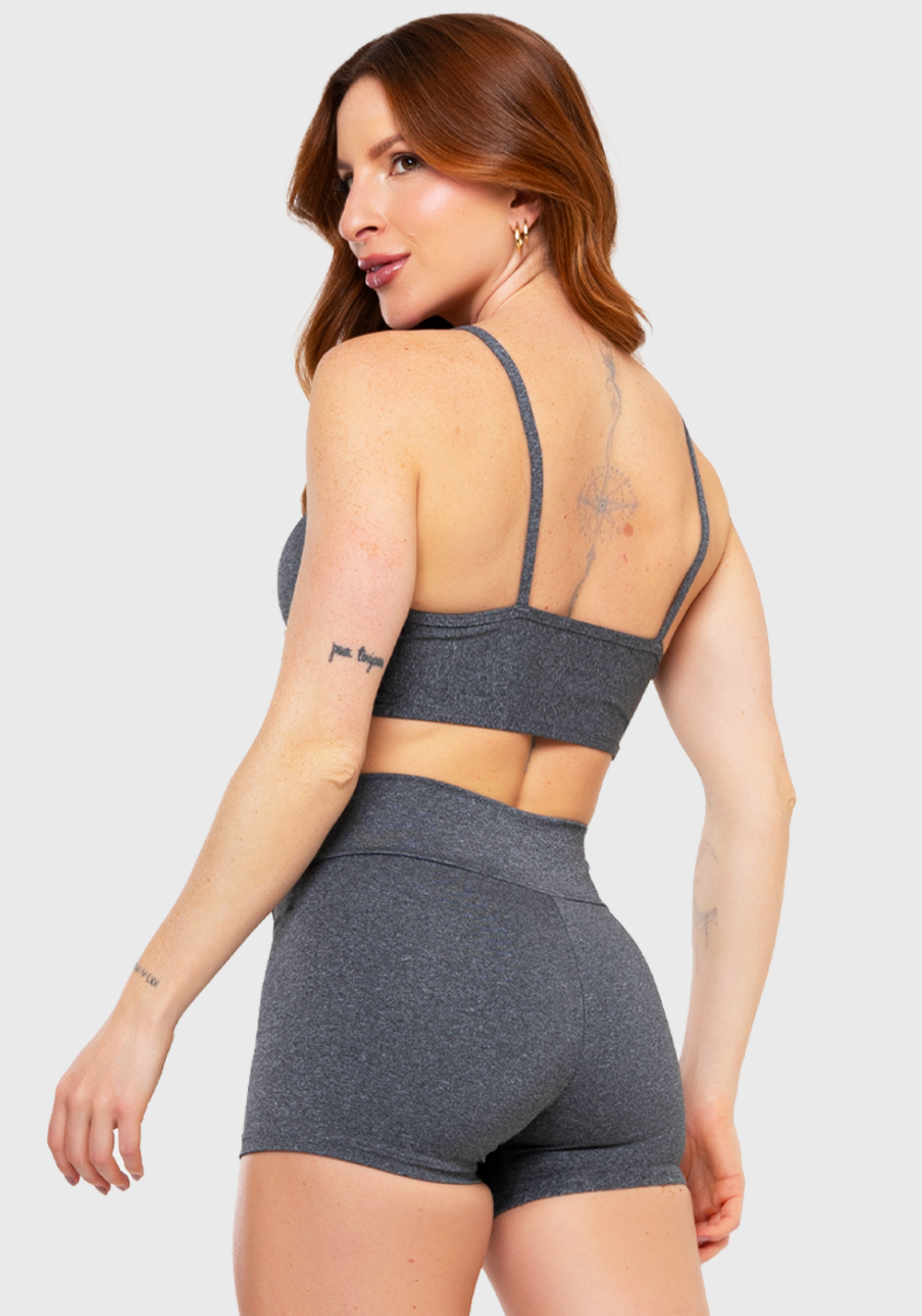 Conjunto Academia Top Alcinha Short Curto Básico Mescla