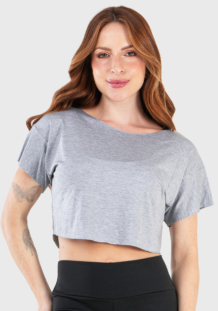Cropped Feminino Fitness Básico Mescla